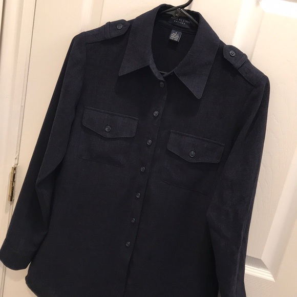 Anne Klein II Navy Textured Button-Up Shirt - Picture 2 of 6